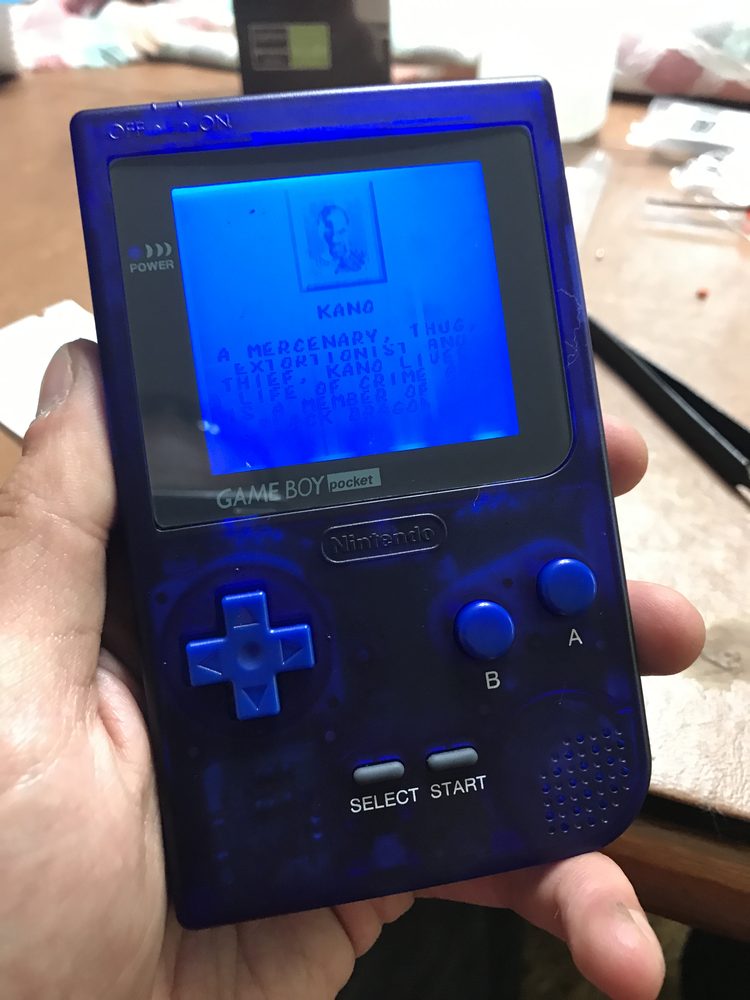 Transparent Blue Gameboy Pocket with matching backlit screen.